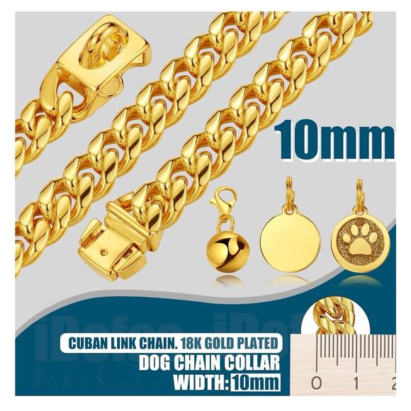 Dog Chain Collar 15mm/19mm Thick Dog Collar with Quick Release Buckle Gold 22 In - Picture 4 of 9